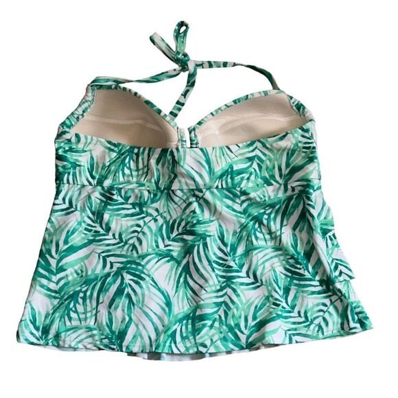 Catalina White Green Leaf Print Tiered Ruffle Tankini Top Size 2X (18W-20W) - Picture 2 of 12
